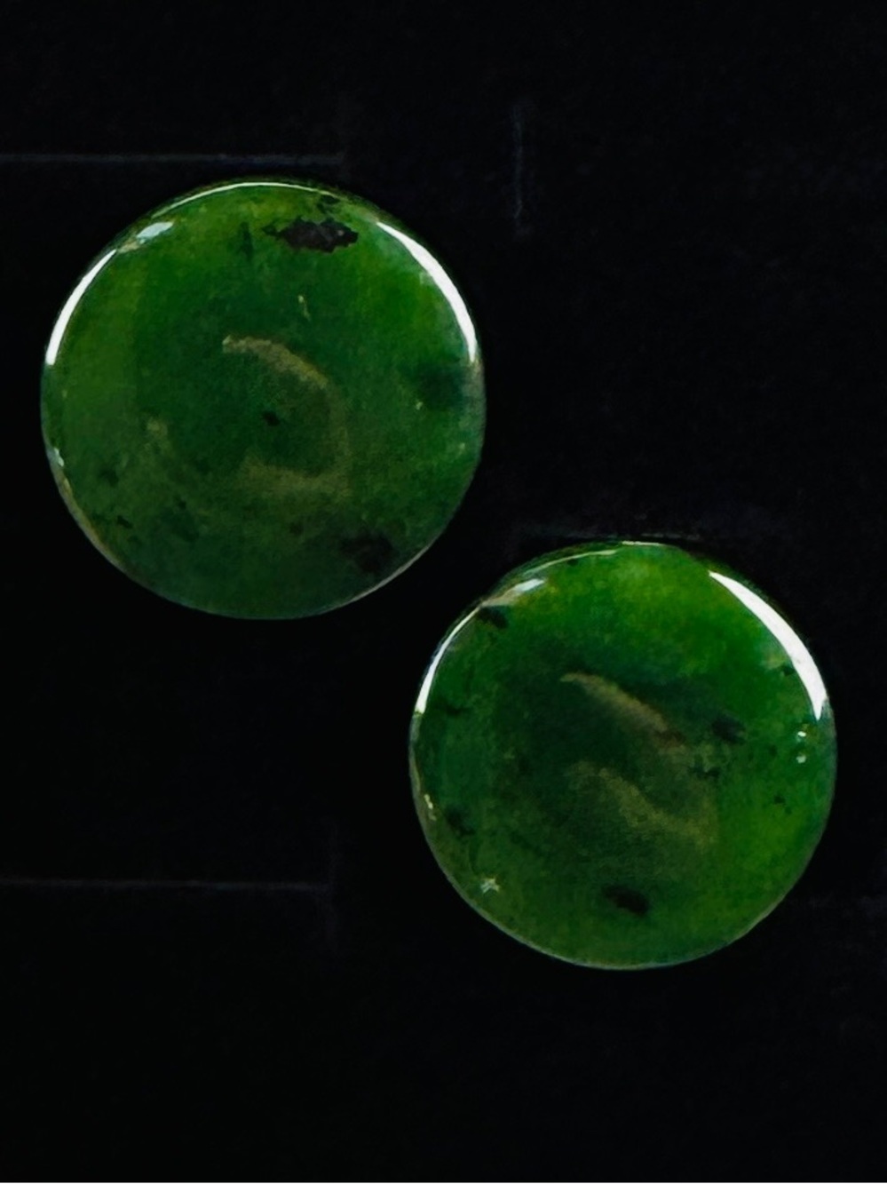 Vintage Green Polished Stone Round Clip On Earrings